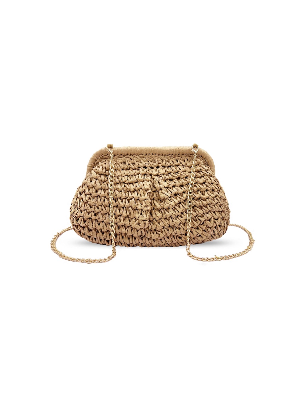 Woven Raffia Chain-Shoulder Bag In Natural Tan